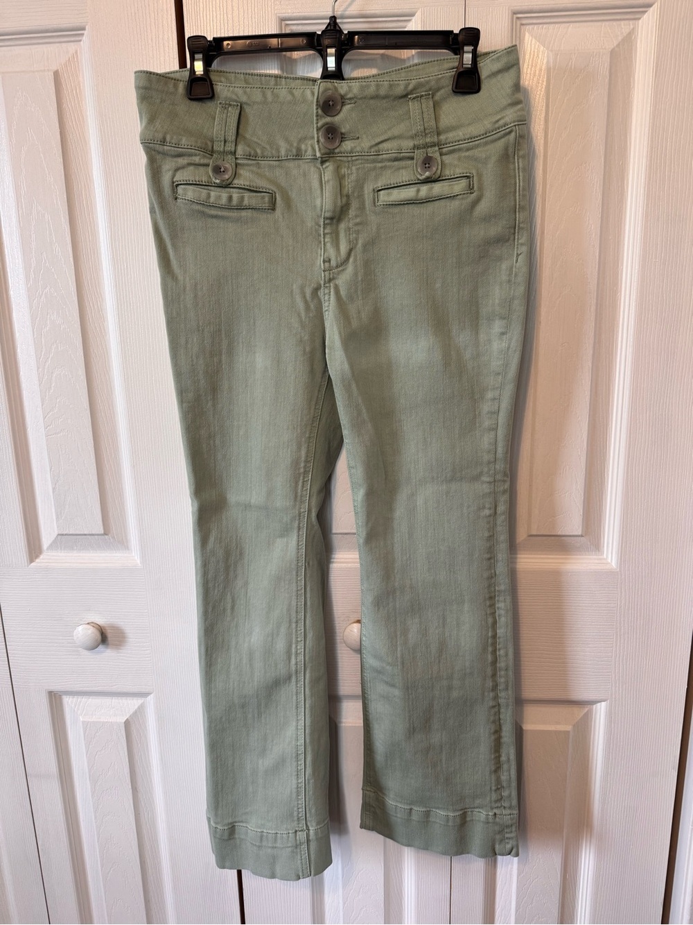 Pilcro and The LeatherPress Sage Green High-Rise Cropped Flare Pants Jeans Sz 27 - Picture 3 of 13